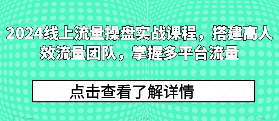 2024线上流量操盘实战课程，搭建高人效流量团队，掌握多平台流量-玖卿社区