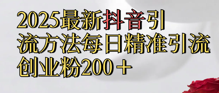 2025最新,抖音引流,方法每日精准引流创业粉300＋-玖卿社区
