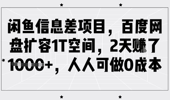闲鱼信息差项目，百度网盘扩容1T空间，2天收益1k+，人人可做0成本-玖卿社区