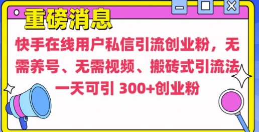 快手最新引流创业粉方法，无需养号、无需视频、搬砖式引流法【揭秘】-玖卿社区