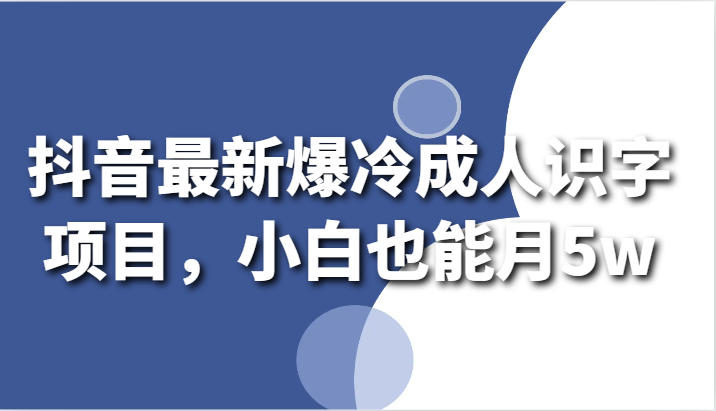 抖音最新爆冷成人识字项目，小白也能月5w-玖卿社区