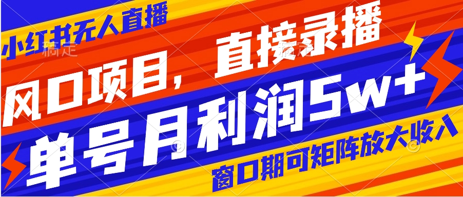 风口项目，小红书无人直播带货，直接录播，可矩阵，月入5w+-玖卿社区