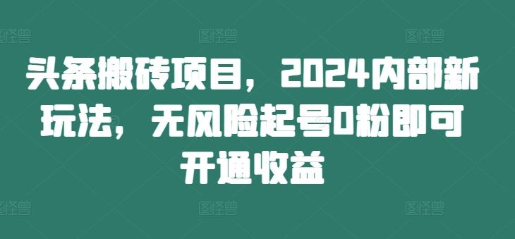 头条搬砖项目，2024内部新玩法，无风险起号0粉即可开通收益-玖卿社区