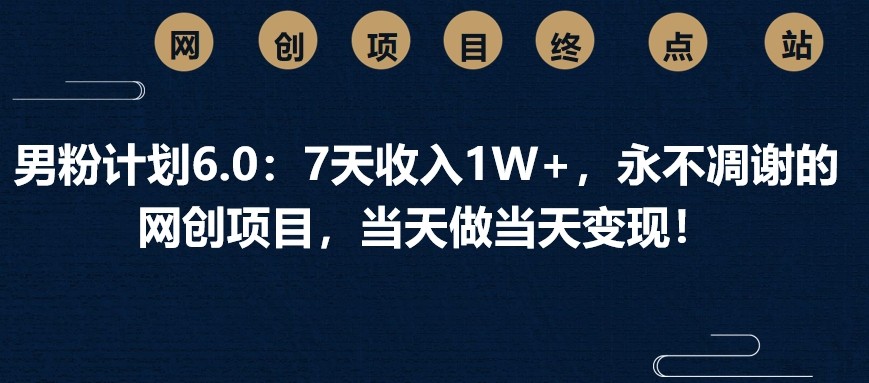 男粉计划6.0：7天收入1W+，永不凋谢的网创项目，当天做当天变现！-玖卿社区