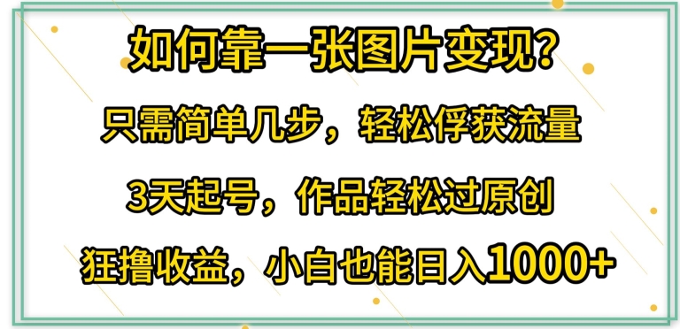 如何靠一张图片变现?只需简单几步，轻松俘获流量，3天起号，作品轻松过原创-玖卿社区