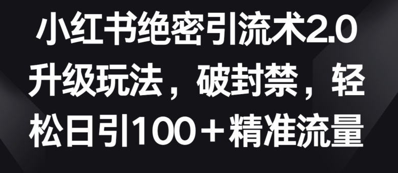 小红书绝密引流术2.0升级玩法，破封禁，轻松日引100+精准流量-玖卿社区