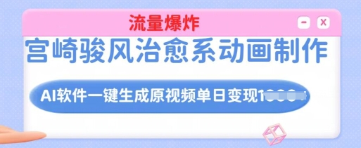 宫崎骏风治愈系动画制作，AI软件一键生成原创视频流量爆炸，单日变现多张，详细实操流程-玖卿社区
