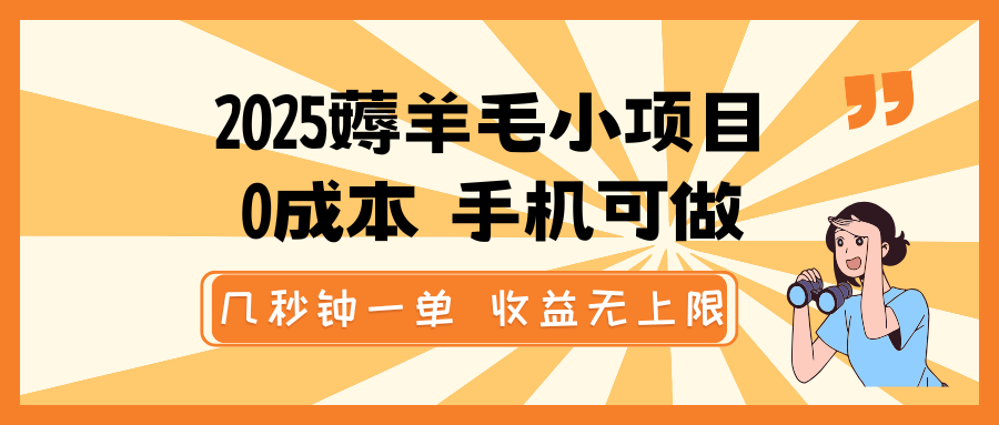 2025薅羊毛小项目，0成本 手机可做，几秒钟一单，收益无上限-玖卿社区