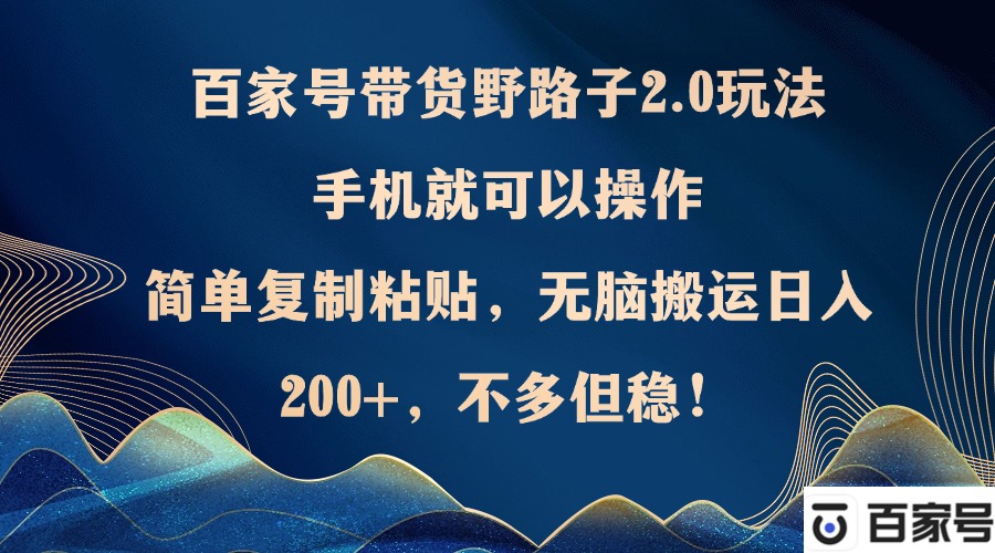 （12804期）百家号带货野路子2.0玩法，手机就可以操作，简单复制粘贴，无脑搬运日…-玖卿社区