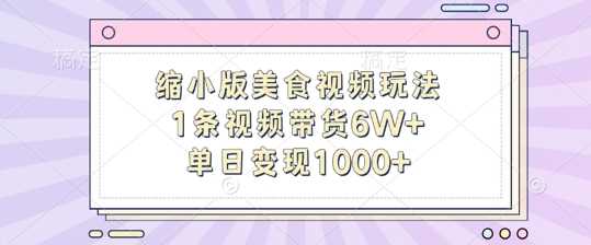 缩小版美食视频玩法，1条视频带货6W+，单日变现1k-玖卿社区