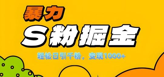 单人单机日引千粉，变现1k+，S粉流量掘金计划攻略【揭秘】-玖卿社区