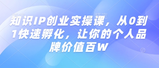 知识IP创业实操课，从0到1快速孵化，让你的个人品牌价值百W-玖卿社区