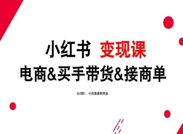 2024年最新小红书变现课，电商&买手带货&接商单，从0到1，小白高效轻创业-玖卿社区