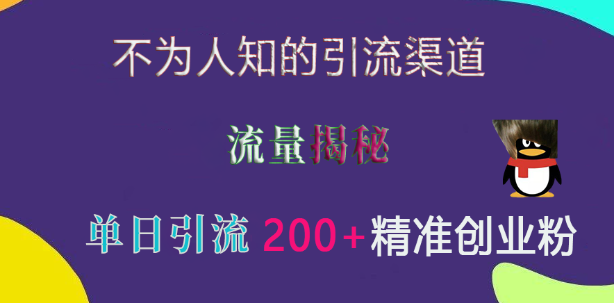 不为人知的引流渠道，流量揭秘，实测单日引流200+精准创业粉-玖卿社区