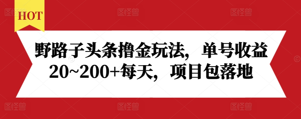 野路子头条撸金玩法，单号收益20~200+每天，项目包落地-玖卿社区