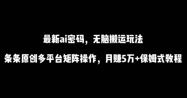 最新ai流量密码，傻瓜式搬运玩法，条条原创，多平台矩阵操作，月赚5万+保姆式教程-玖卿社区