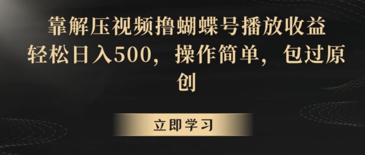 靠解压视频撸蝴蝶号播放收益，轻松日入500，操作简单，包过原创【揭秘】-玖卿社区