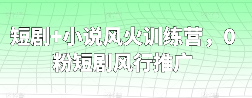 短剧+小说风火训练营，0粉短剧风行推广-玖卿社区