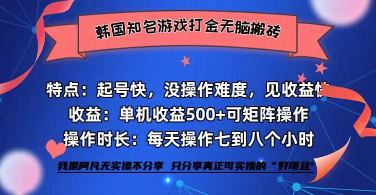 （12852期）韩国知名游戏打金无脑搬砖单机收益500+-玖卿社区