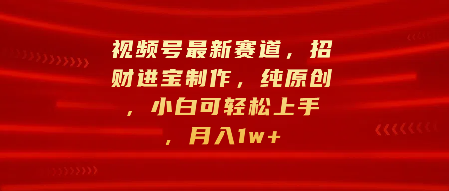 视频号最新赛道，招财进宝制作，纯原创，小白可轻松上手，月入1w+-玖卿社区
