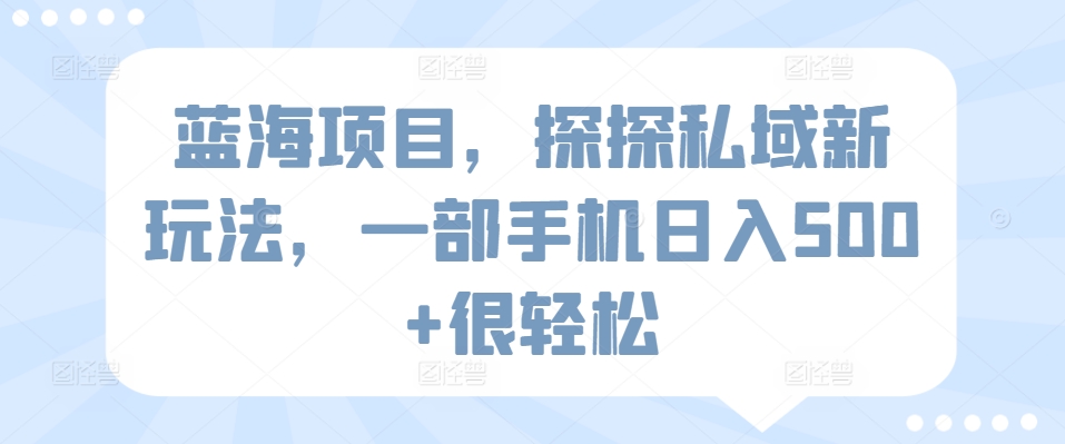蓝海项目，探探私域新玩法，一部手机日入500+很轻松-玖卿社区