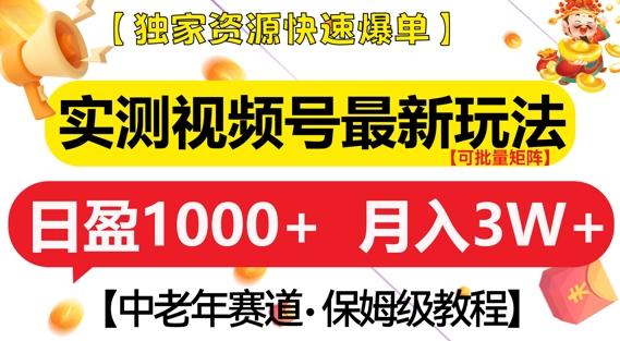 实测视频号最新玩法，中老年赛道，独家资源，月入过W+【揭秘】-玖卿社区