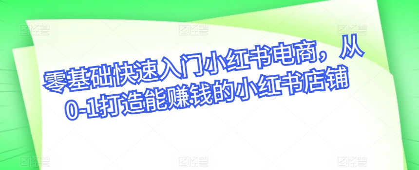 零基础快速入门小红书电商，从0-1打造能赚钱的小红书店铺-玖卿社区