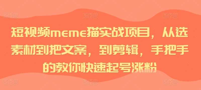 短视频meme猫实战项目，从选素材到把文案，到剪辑，手把手的教你快速起号涨粉-玖卿社区