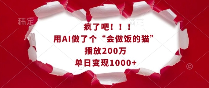 疯了吧！用AI做了个“会做饭的猫”，播放200万，单日变现1k-玖卿社区