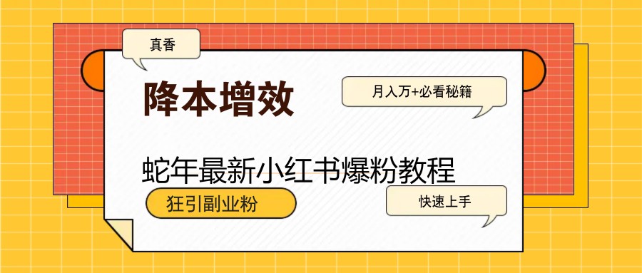 蛇年最新小红书爆粉教程，狂引副业粉，月入万+必看-玖卿社区