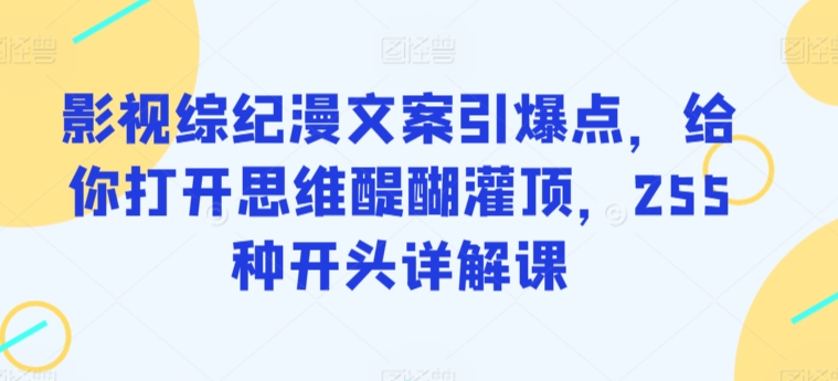 影视综纪漫文案引爆点，给你打开思维醍醐灌顶，255种开头详解课-玖卿社区