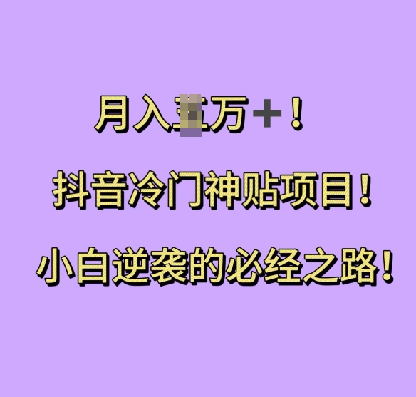 抖音冷门神贴项目，小白逆袭的必经之路，月入过W【揭秘】-玖卿社区