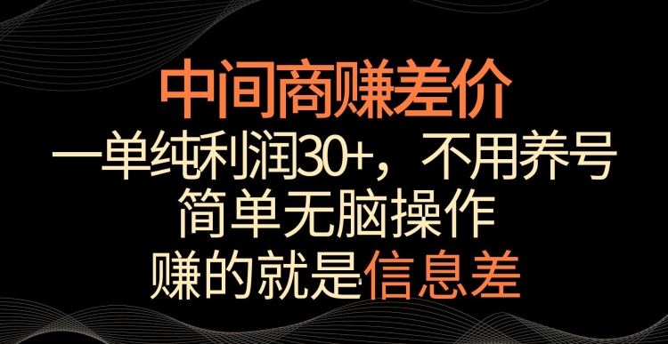 中间商赚差价，一单纯利润30+，简单无脑操作，赚的就是信息差，轻轻松松日入1000+【揭秘】-玖卿社区