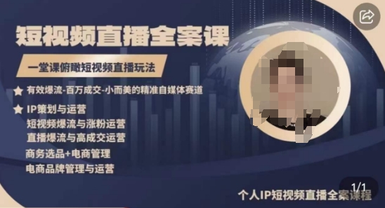 高品质IP短视频直播全案课程，一堂课俯瞰短视频直播玩法-玖卿社区