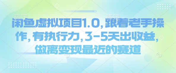 闲鱼虚拟项目1.0，跟着老手操作，有执行力，3-5天出收益，做离变现最近的赛道-玖卿社区