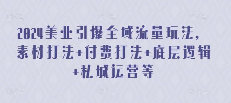 2024美业引爆全域流量玩法，素材打法 付费打法 底层逻辑 私城运营等-玖卿社区