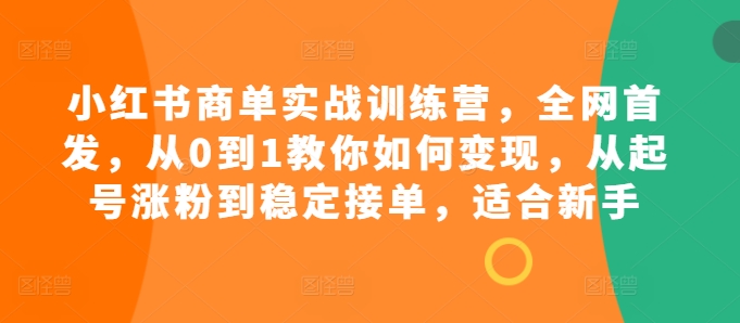 小红书商单实战训练营，全网首发，从0到1教你如何变现，从起号涨粉到稳定接单，适合新手-玖卿社区