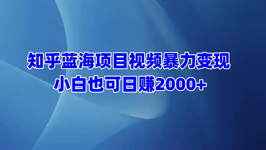 知乎蓝海项目视频暴力变现  小白也可日赚2000+-玖卿社区