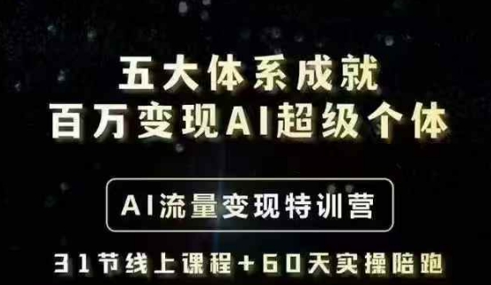 五大体系成就百万变现AI超级个体- AI流量变现特训营，一步一步教你一个人怎么年入百W-玖卿社区