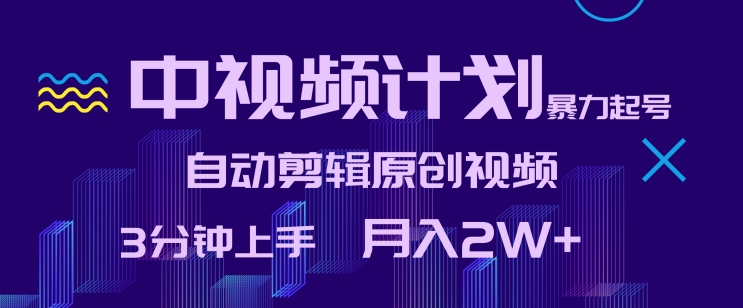 中视频计划暴力起号，自动剪辑原创视频，3分钟上手，月入2W+-玖卿社区