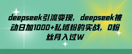 deepseek引流变现，deepseek被动日加1000+私域粉的实战，0粉丝月入过W-玖卿社区