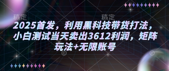 2025首发，利用黑科技带货打法，小白测试当天卖出3612利润，矩阵玩法+无限账号【揭秘】-玖卿社区