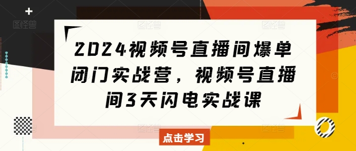 2024视频号直播间爆单闭门实战营，视频号直播间3天闪电实战课-玖卿社区