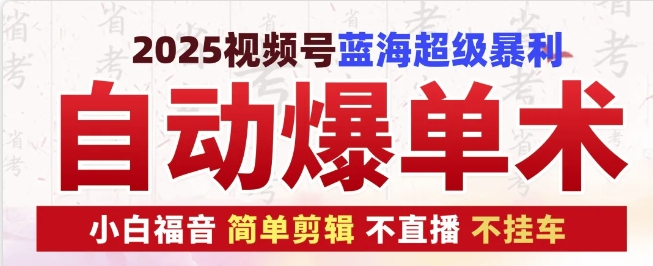 2025视频号蓝海超级暴利自动爆单术1.0 ，小白褔音 简单剪辑 不直播 不挂车-玖卿社区