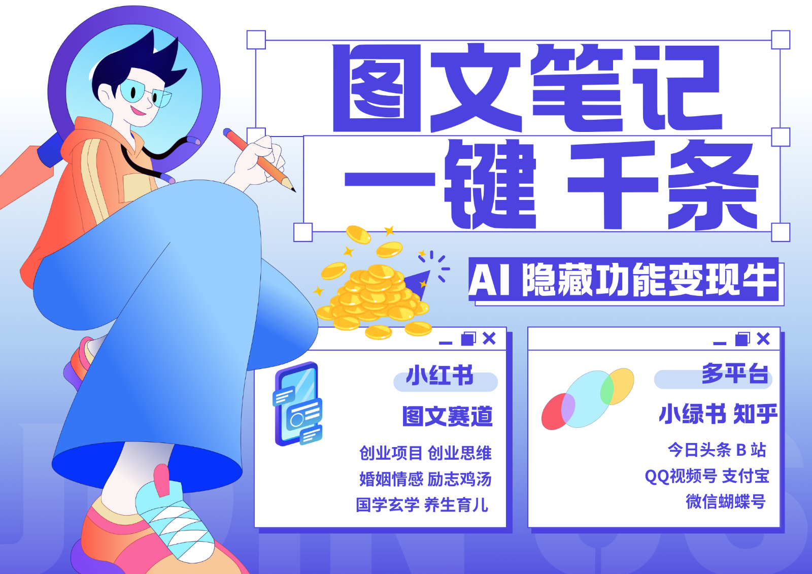 1键生成数千条图文 创业国学 秒生笔记 小红书小绿书图文 轻松引流 变现30000+-玖卿社区