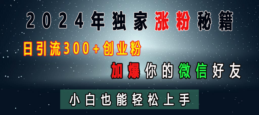 2024年独家涨粉秘籍，日引流300+创业粉，加爆你的微信好友，小白也能轻松上手-玖卿社区